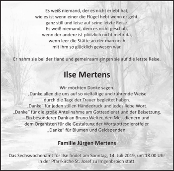 Traueranzeige von Ilse Mertens von Wochenspiegel