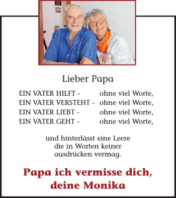 Traueranzeige von Papa vermisse Monika von WochenSpiegel