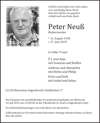 Traueranzeige von Peter Neuß von WochenSpiegel