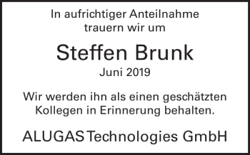 Traueranzeige von Steffen Brunk von Wochenspiegel