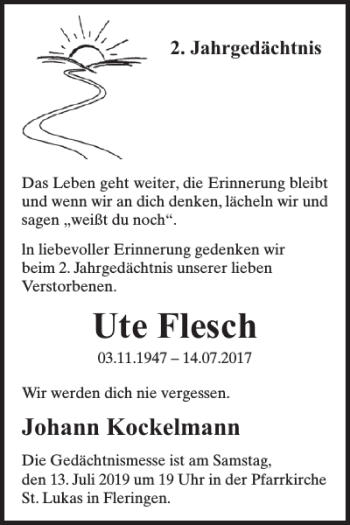 Traueranzeige von Ute Flesch von Wochenspiegel