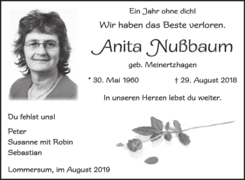 Traueranzeige von Anita Nußbaum von Wochenspiegel