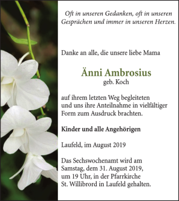 Traueranzeige von Änni Ambrosius von Wochenspiegel