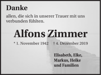 Traueranzeige von Alfons Zimmer von WochenSpiegel