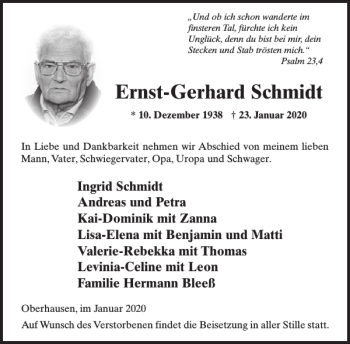 Traueranzeige von Ernst-Gerhard Schmidt von WochenSpiegel