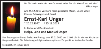 Traueranzeige von Ernst-Karl Unger von WochenSpiegel