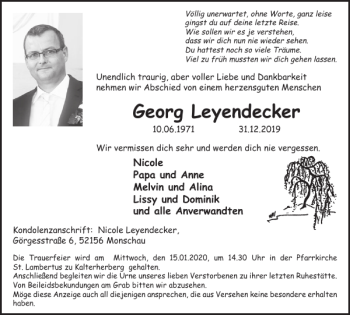 Traueranzeige von Georg Leyendecker von WochenSpiegel