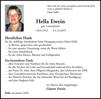 Traueranzeige von Hella Ewein von WochenSpiegel