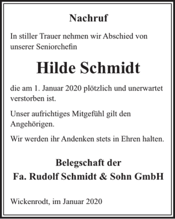 Traueranzeige von Hilde Schmidt von WochenSpiegel