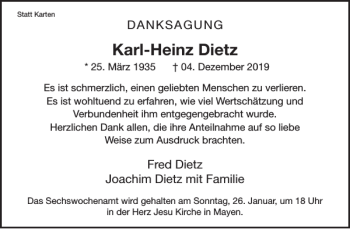 Traueranzeige von Karl-Heinz Dietz von WochenSpiegel