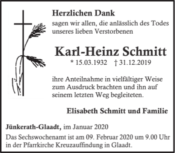 Traueranzeige von Karl-Heinz Schmitt von WochenSpiegel