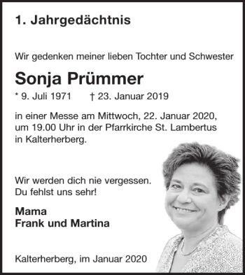 Traueranzeige von Sonja Prümmer von WochenSpiegel