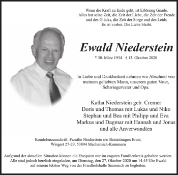 Traueranzeige von Ewald Niederstein von WochenSpiegel