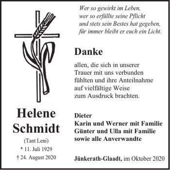 Traueranzeige von Helene Schmidt von WochenSpiegel