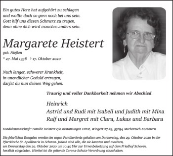 Traueranzeige von Margarete Heistert von WochenSpiegel