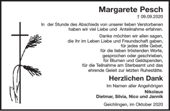 Traueranzeige von Margarete Pesch von WochenSpiegel