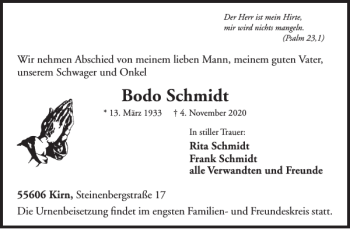 Traueranzeige von Bodo Schmidt von WochenSpiegel