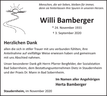 Traueranzeige von Willi Bamberger von WochenSpiegel