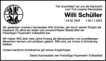 Traueranzeige von Willi Schüller von WochenSpiegel