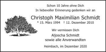 Traueranzeige von Christoph Maximilian Schmidt von WochenSpiegel