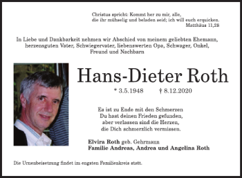 Traueranzeige von Hans-Dieter Roth von WochenSpiegel