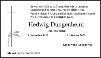 Traueranzeige von Hedwig Düngenheim von WochenSpiegel