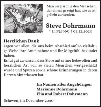 Traueranzeige von Steve Dohrmann von WochenSpiegel