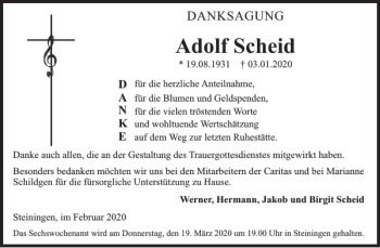 Traueranzeige von Adolf Scheid von WochenSpiegel