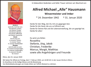 Traueranzeige von Alfred Michael Hausmann von WochenSpiegel