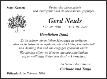 Traueranzeige von Gerd Neuls von WochenSpiegel