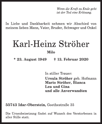 Traueranzeige von Karl-Heinz Ströher von WochenSpiegel