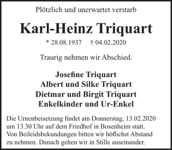 Traueranzeige von Karl-Heinz Triquart von WochenSpiegel