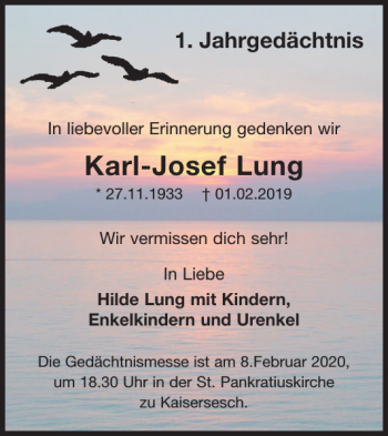 Traueranzeige von Karl-Josef Lung von WochenSpiegel