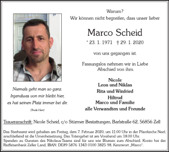 Traueranzeige von Marco Scheid von WochenSpiegel