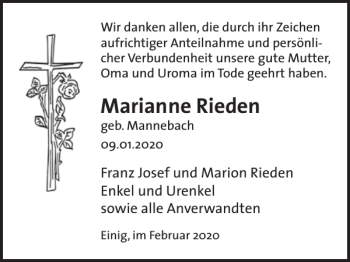 Traueranzeige von Marianne Rieden von WochenSpiegel