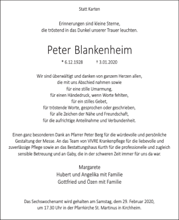 Traueranzeige von Peter Blankenheim von WochenSpiegel