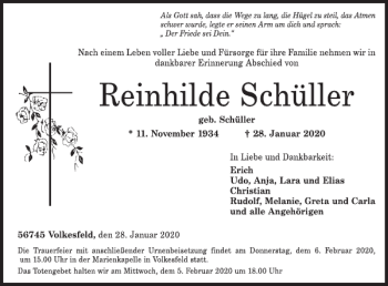 Traueranzeige von Reinhilde Schüller von WochenSpiegel