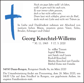 Traueranzeige von Georg Knechtel-Willems von WochenSpiegel