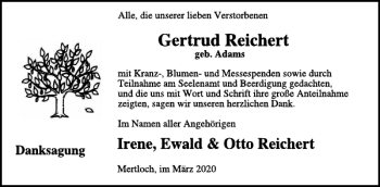 Traueranzeige von Gertrud Reichert von WochenSpiegel