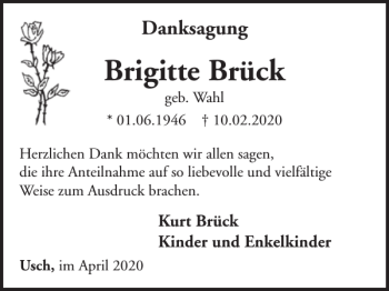 Traueranzeige von Brigitte Brück von WochenSpiegel