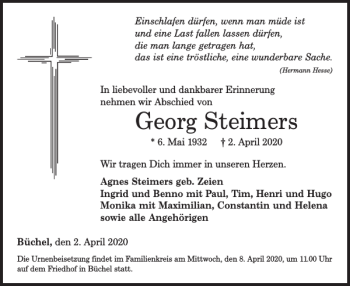 Traueranzeige von Georg Steimers von WochenSpiegel