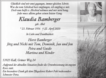 Traueranzeige von Klaudia Bamberger von WochenSpiegel