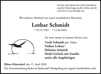 Traueranzeige von Lothar Schmidt von WochenSpiegel