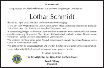 Traueranzeige von Lothar Schmidt von WochenSpiegel