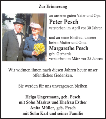 Traueranzeige von Peter Pesch von WochenSpiegel