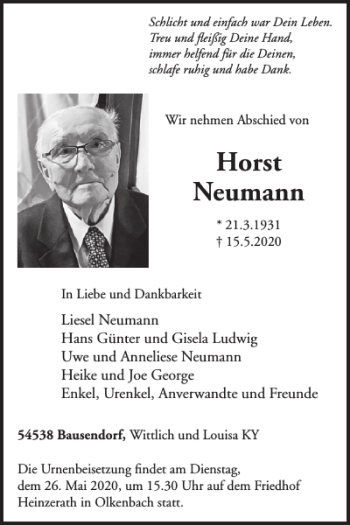 Traueranzeige von Horst Neumann von WochenSpiegel