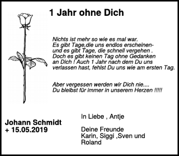 Traueranzeige von Johann Schmidt von WochenSpiegel