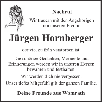 Traueranzeige von Jürgen Hornberger von WochenSpiegel