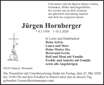 Traueranzeige von Jürgen Hornberger von WochenSpiegel