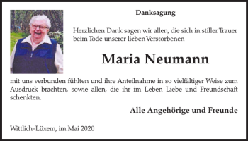 Traueranzeige von Maria Neumann von WochenSpiegel